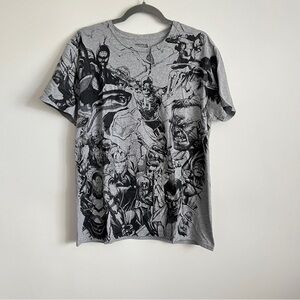 Marvel Comics All Over Print Graphic T-Shirt Gray Size Large Superhero Tee